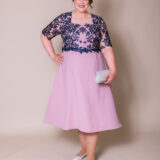 Dawn Plus size Mother of the bride groom dress midi with lace sleeves and jacket trendy