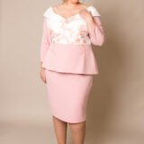 DU4391 Blush & Ivory plus size mother of the bride dress with sleeves fitted