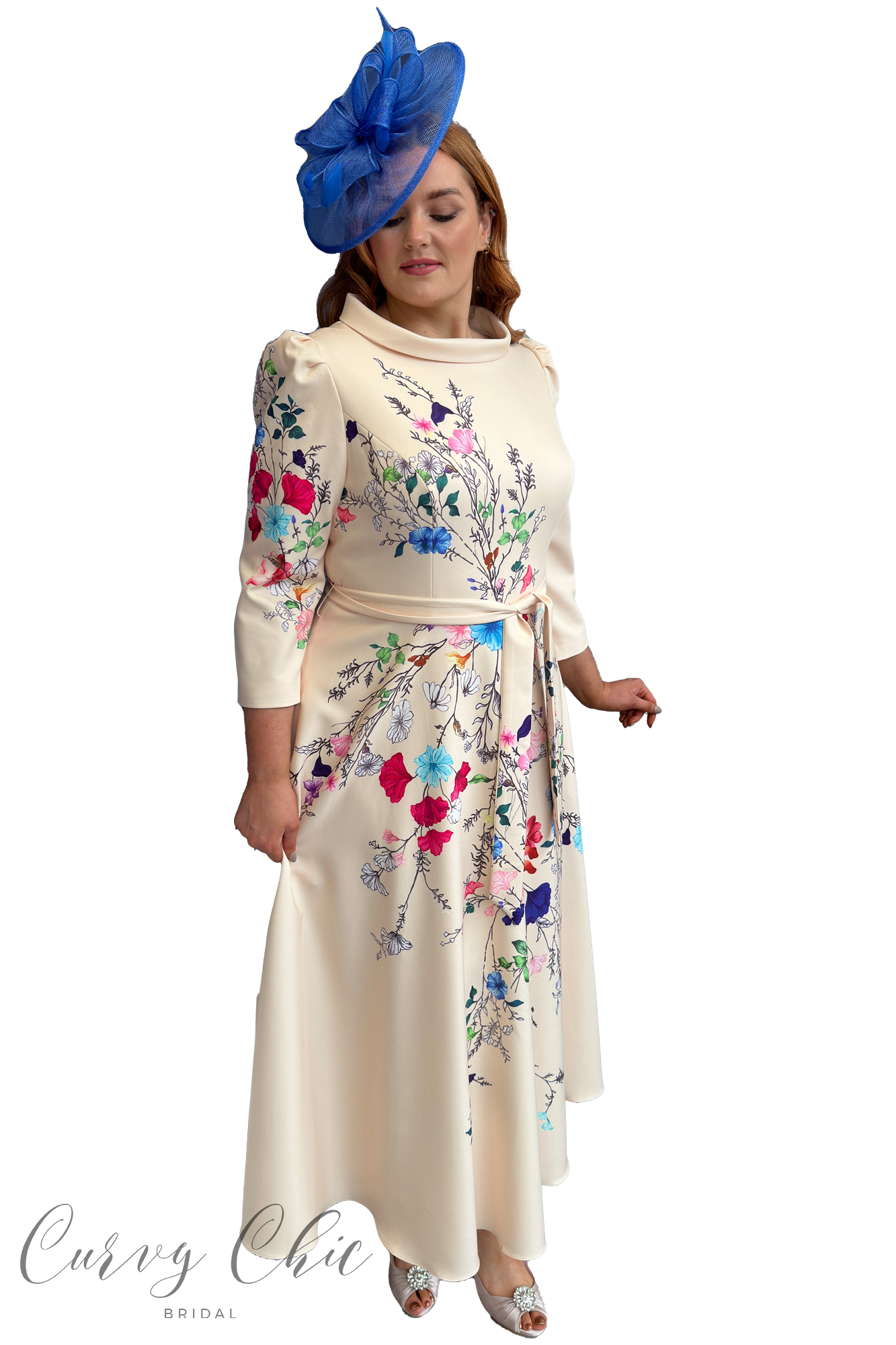 Cowl Neck Dress with Wildflower Print Light Gold | 29868B